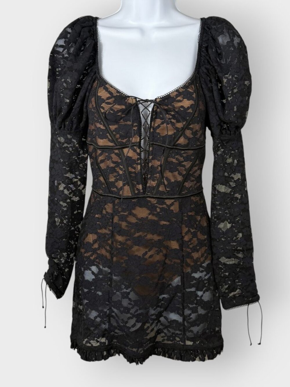 For Love & Lemons Lace Up Corset Style Dress | XS | Black Lace | Femme Fatale